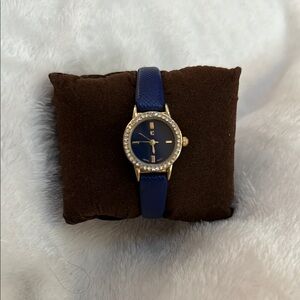 Charming Charlie Gold and Navy Tone Leather Band Strap Watch